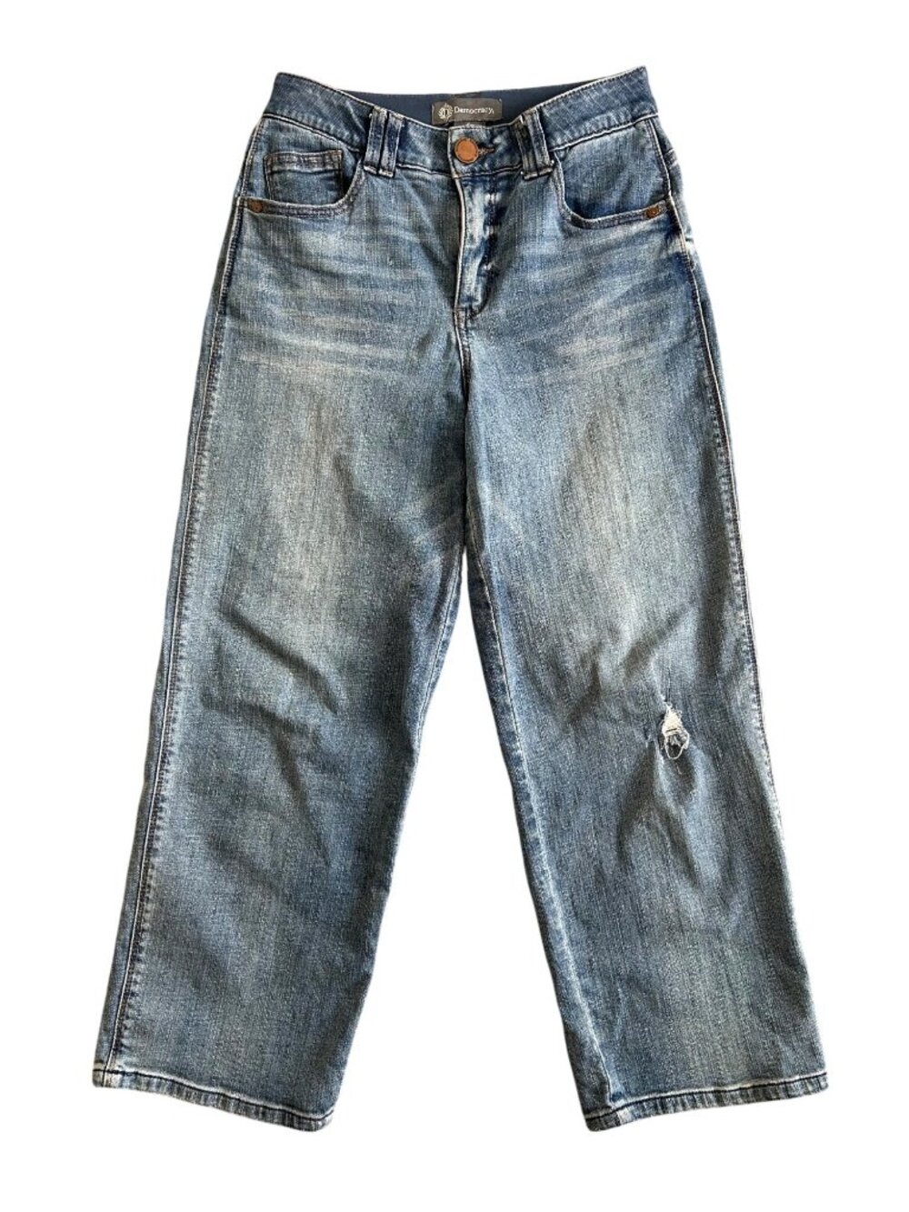 Democracy Women's Sz 4 Ab Technology Distressed Straight-Leg Jeans Light Wash